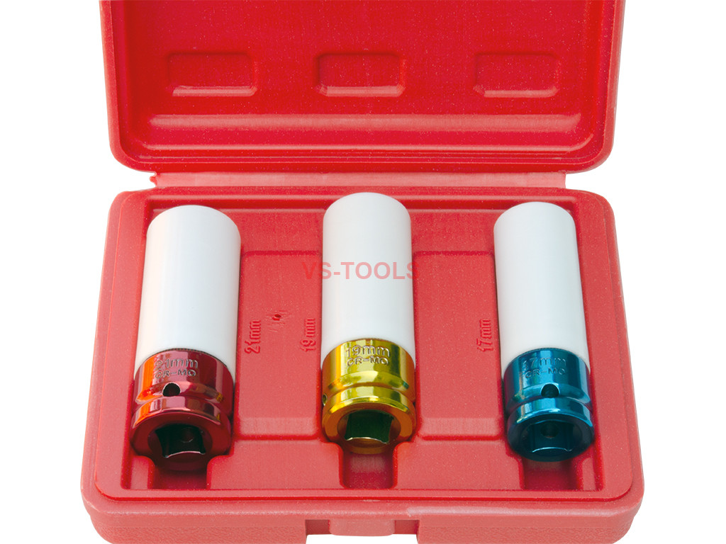 3pcs Sockets Thin Wall Impact 1/2 Square Drive Wheel Protector